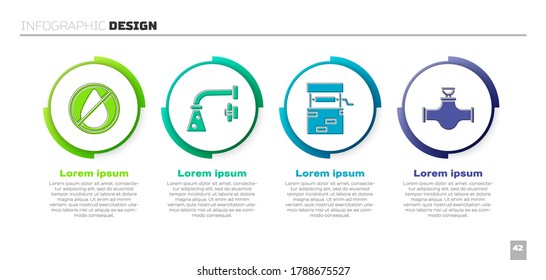 Set Water drop forbidden, Water tap, Well and Industry pipe and valve. Business infographic template. Vector