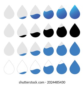 Set of water drop or humidity level icons in flat style design for website design, app, UI, isolated on white background. EPS 10 vector illustration.