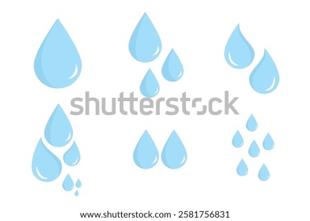 Set of water drop icon with blue color. Suitable for flat design icon, clip art, stickers, illustration, etc