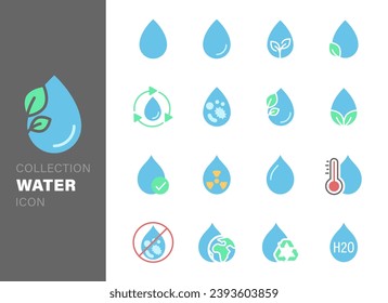 conjunto de iconos de gota de agua, diseño vectorial de icono de agua verde