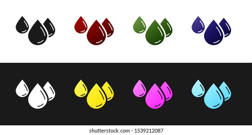 Set Water drop icon isolated on black and white background.  Vector Illustration
