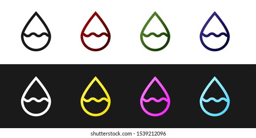 Set Water drop icon isolated on black and white background.  Vector Illustration