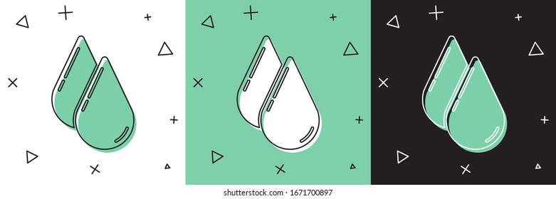 Set Water drop icon isolated on white and green, black background.  Vector Illustration