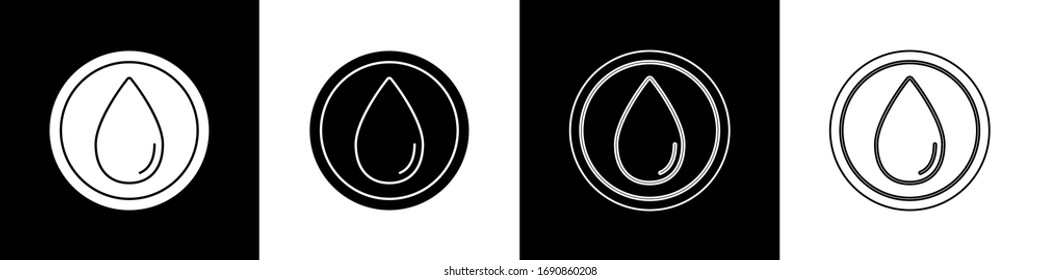 Set Water drop icon isolated on black and white background.  Vector Illustration