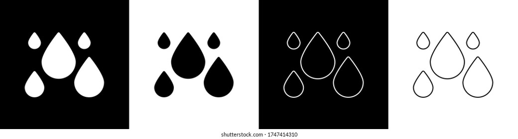 Set of water drop icon isolated on black and white background.  Vector Illustration