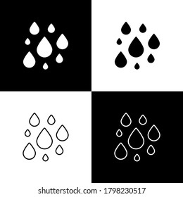 Set Water drop icon isolated on black and white background. Vector Illustration