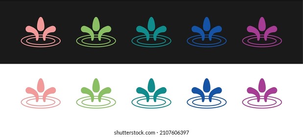 Set Water drop icon isolated on black and white background.  Vector