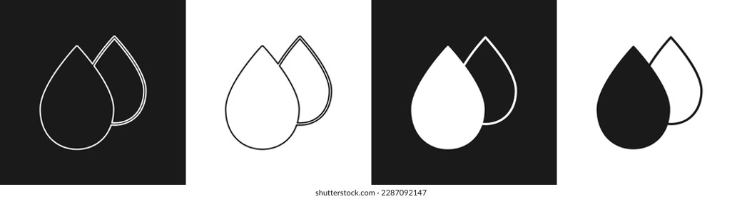 Set Water drop icon isolated on black and white background.  Vector