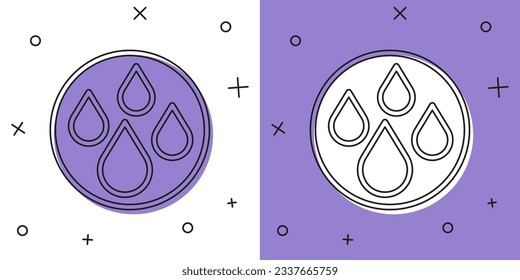 Ajuste el icono de caída de agua aislado en fondo blanco y púrpura.  Vector