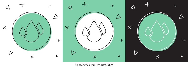Set Water drop icon isolated on white and green, black background.  Vector