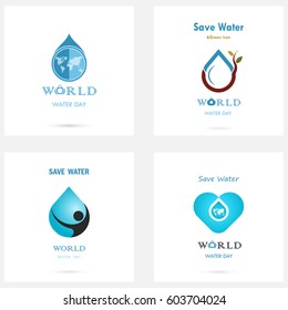 Set of Water drop icon vector logo design template.World Water Day set.Design for greeting Card,Poster,Flyer,Cover,Brochure,Abstract background.Vector illustration