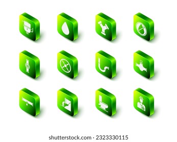Set Water drop, Industry metallic pipe, forbidden, and valve, Plumber, Toilet bowl and Wastewater icon. Vector