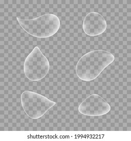 Conjunto de puntos de agua aislados en el fondo. Vector. Cosmético. Colección