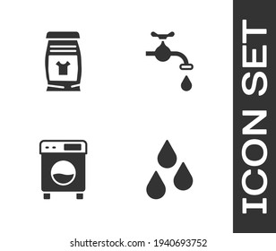 Set Water drop, Laundry detergent, Washer and tap icon. Vector
