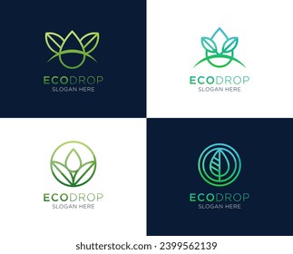 Set of water drop with leaf logo design with line art style