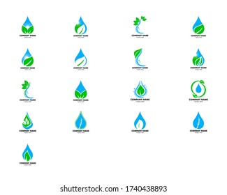 Set of Water drop leaf nature logo design template