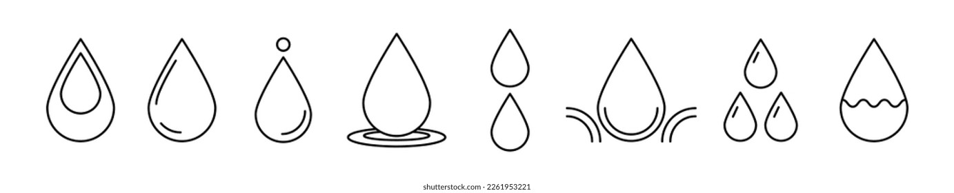 Set of Water Drop line shapes, thin line design vector illustration