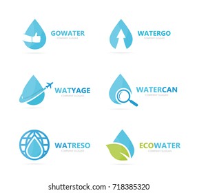 Conjunto de combinaciones de logotipo de gota de agua. Símbolo o icono de aceite y gota. Plantilla única de diseño de logotipo acuático y líquido.