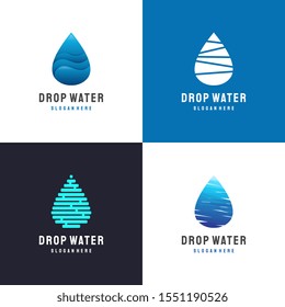 Conjunto de plantillas vectoriales de diseño del logotipo de caída de agua. Concepto de logotipo de aceite líquido de gota de agua. Icono de Aqua Mineral Natural