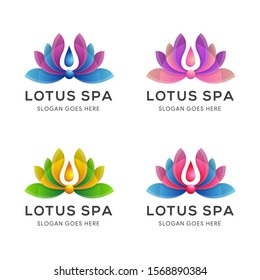 set of Water drop logo lotus flower vector. there are four color combination choices.  