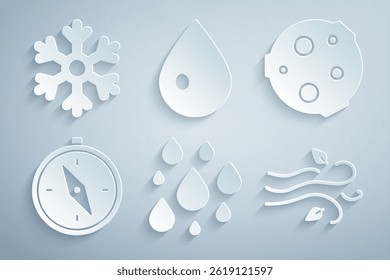Set Water drop, Moon, Compass, Wind,  and Snowflake icon. Vector