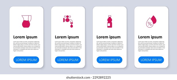 Set Water drop percentage, Bottle of water, tap and Jug glass with. Business infographic template. Vector