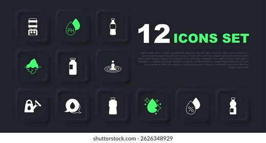 Set Water drop percentage, Bottle of water, Iceberg, with speech bubbles,  and  icon. Vector