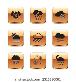 Set Water drop percentage, Cloud with snow, Snow, rain, Fog and cloud sun and  icon. Vector