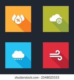 Set Water drop percentage, Cloud with snow,  and Wind icon. Vector