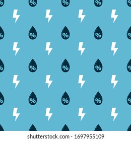 Set Water drop percentage and Lightning bolt on seamless pattern. Vector