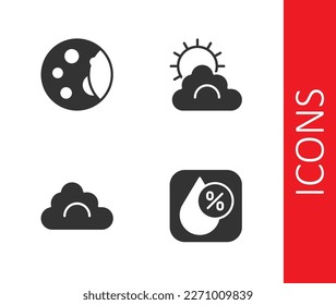 Set Water drop percentage, Moon phases, Cloud and Sun and cloud weather icon. Vector