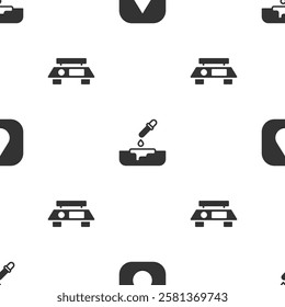 Set Water drop, Petri dish with pipette and Electronic scales on seamless pattern. Vector