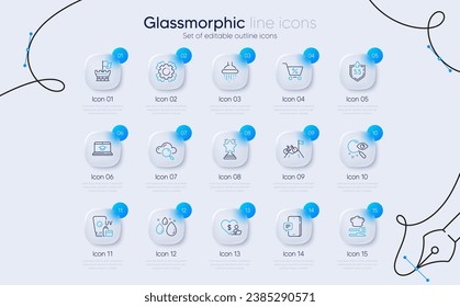 Set of Water drop, Ph neutral and Phone message line icons for web app. Food, Search, Cloud computing icons. Shower, Special offer, Sunscreen signs. Website education, Winner, Seo gear. Vector