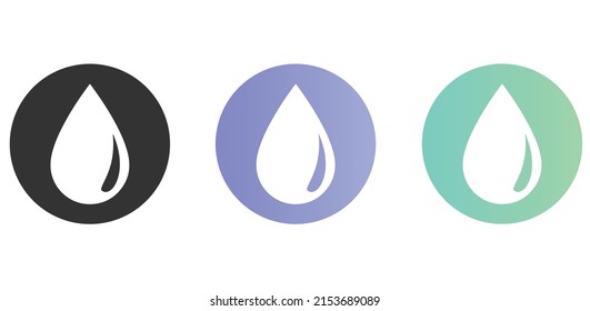 set of water drop vector icons on white background in three different colors.