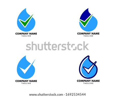 Set of Water Droplet and Check Mark Logo Icon
