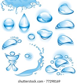 Set of water drops and design elements. Vector illustration.