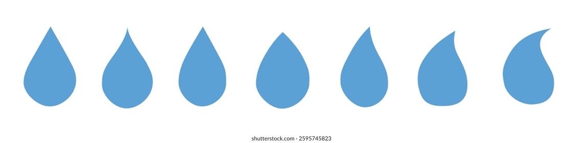 set of water drops, Fresh rain water droplet flat icon for apps.	