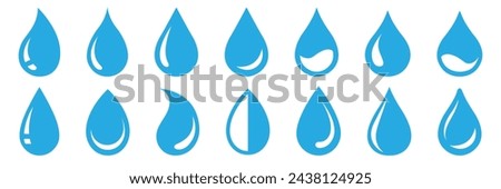 Set water drops icons. Water drop shape. Black and blue water drops on white background. Vector illustration