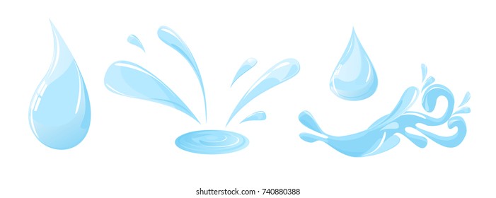 Set water drops isolated on white background. Water sprays, drops, wave design. Vector illustration
