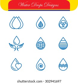 set of water drops & nature vector - abstract logo templates & line icons. This also represents monograms, water conservation, natural resources protection, reuse & recycle, eco concepts