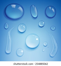 set of water drops on a blue background