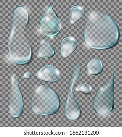 A set of water drops on a transparent background. Vector 3D