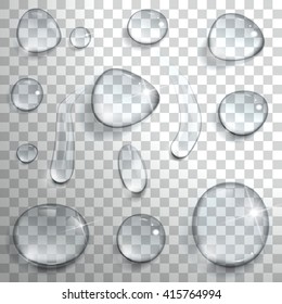 set of water drops on a transparent background