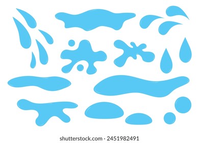 Conjunto de gotas de agua o lágrimas. Gotas de agua azul sobre un fondo blanco. Vector.