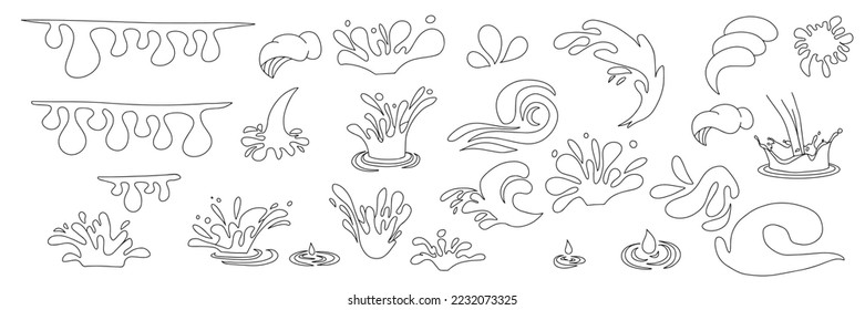 Set of water elements. Drops and wave. Vector illustration.