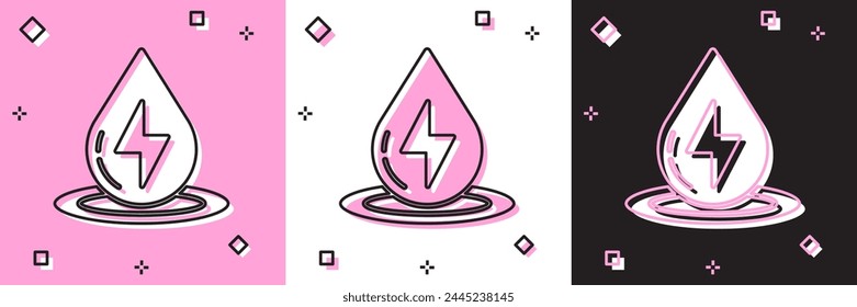 Set Water energy icon isolated on pink and white, black background. Ecology concept with water droplet. Alternative energy concept.  Vector