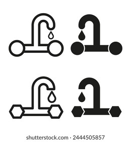 Set of water faucet icons. Tap with drop symbol. Plumbing elements design. Vector illustration. EPS 10.
