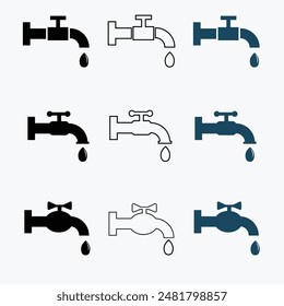 set of water faucet icons in vector