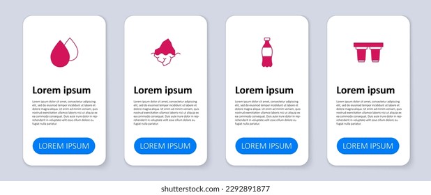 Set Water filter cartridge, Bottle of water, Iceberg and drop. Business infographic template. Vector