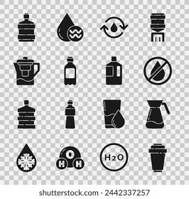 Set Water filter cartridge, Jug glass with water, drop forbidden, Recycle clean aqua, Bottle of, jug, Big bottle and  icon. Vector